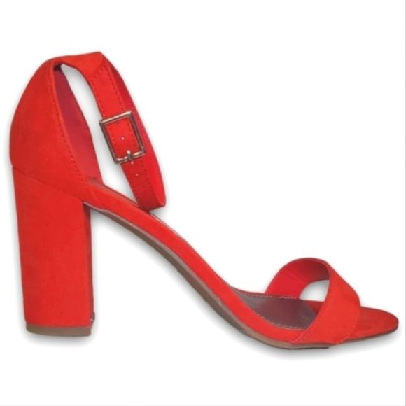 #417 New Red Y2K Style Block Sandals Heels Ankle Strap Women's Size 8.5 Shoes - Picture 1 of 7